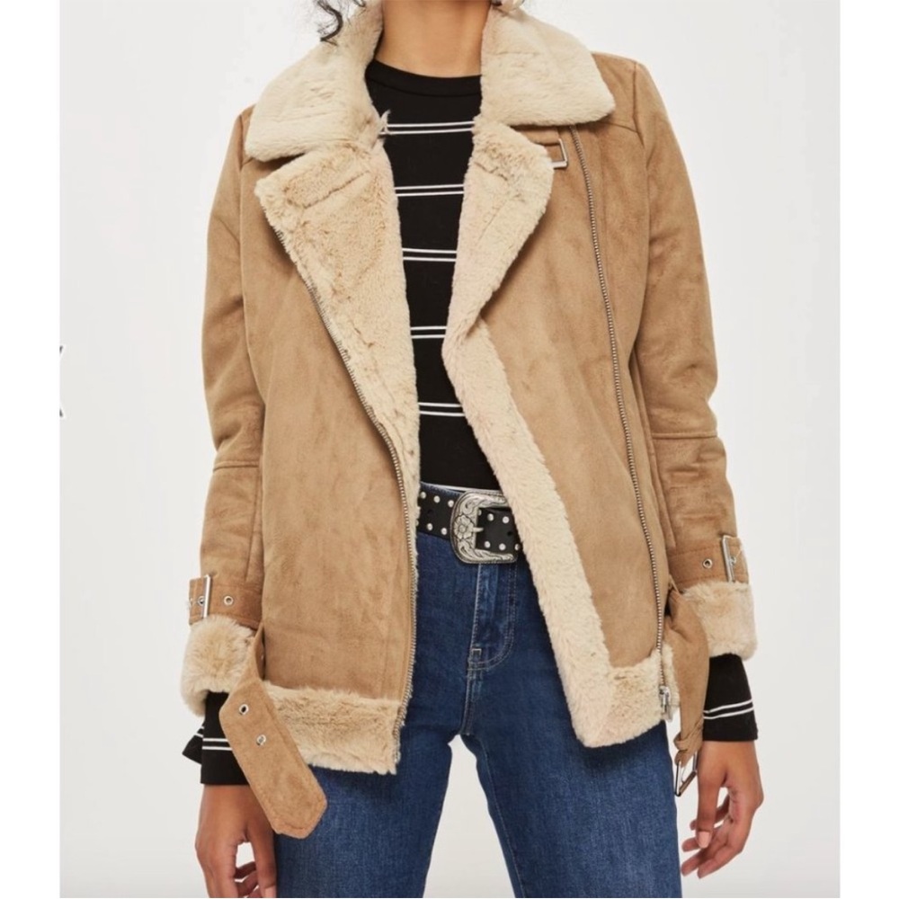 Topshop Faux Fur Moto Jacket